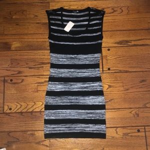 Striped Black & Gray Fitted Dress